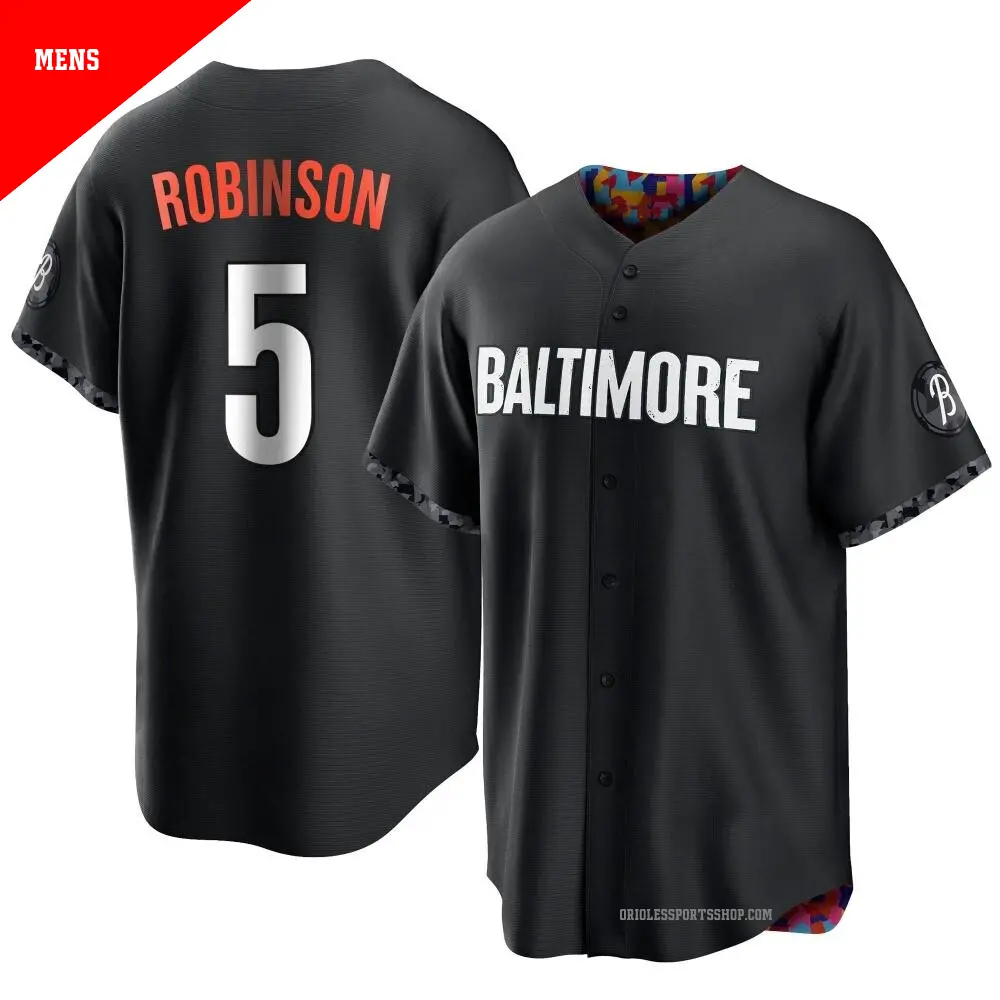 Men s 5 Brooks Robinson Baltimore Orioles Black Replica 2023 City Connect Jersey