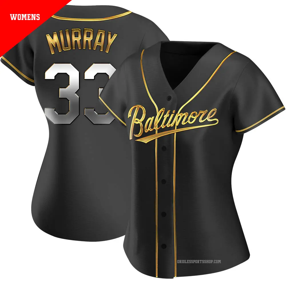 Women's ＃33 Eddie Murray Baltimore Orioles Gold Replica Black en Alternate Jersey