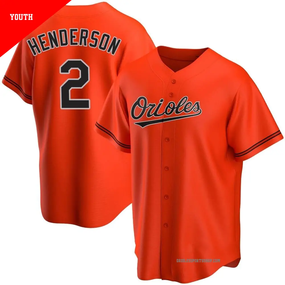 Youth 2 Gunnar Henderson Baltimore Orioles Orange Replica Alternate Jersey