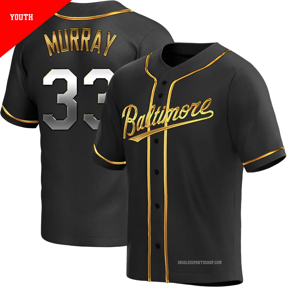 Youth ＃33 Eddie Murray Baltimore Orioles Gold Replica Black en Alternate Jersey